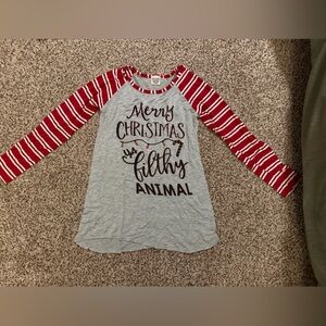 Gray and Red Long Sleeve Christmas Tee